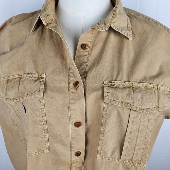 J. Crew Short Sleeve Shirt Utility Popover Size 8 Garment Dyed Cotton Poplin Kha - Picture 3 of 10